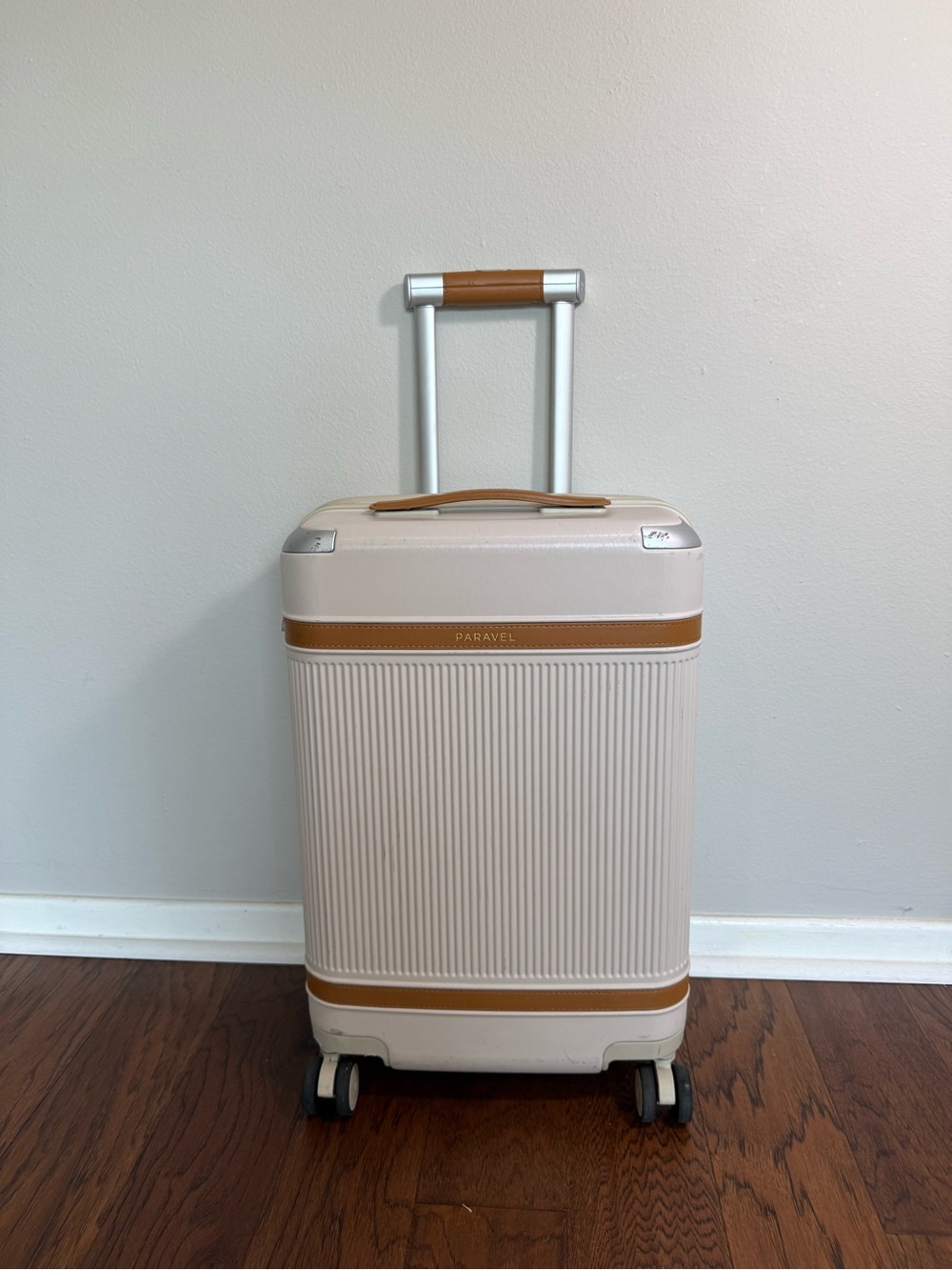 Paravel Aviator Carry On Suitcase - Off-White with Tan Trim